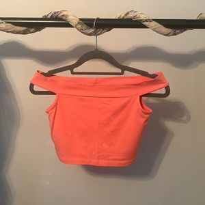 Asos Women’s Coral Off the Shoulder Crop Top (Size 2)